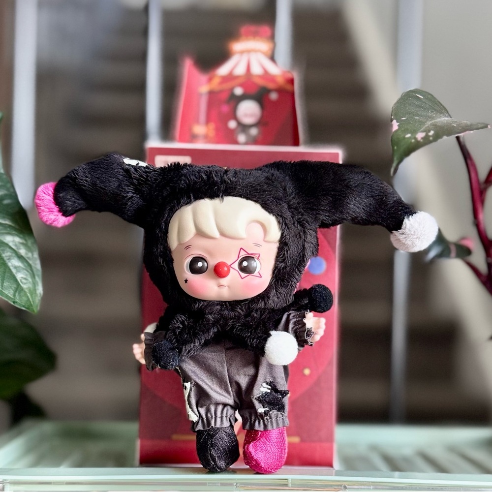 Adorable Jester Doll with Black and Pink Outfit